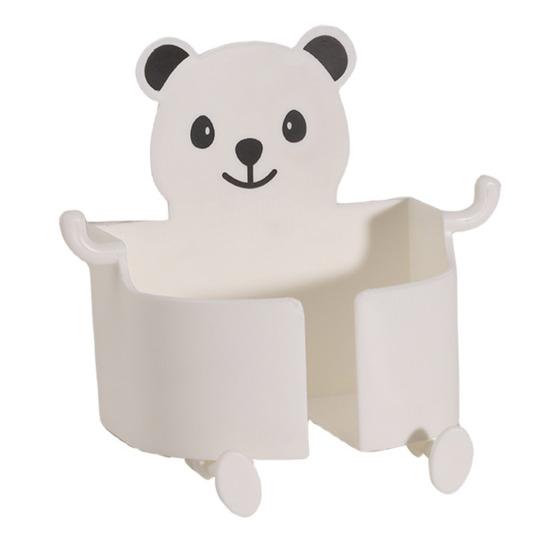 Прикроватный кронштейн для зарядки телефона. Настенный самоклеящийся противоскользящий противоскользящий мультяшный медведь в форме мультяшного медведя с несколькими крючками. Держатель для телефона-органайзер. белый
