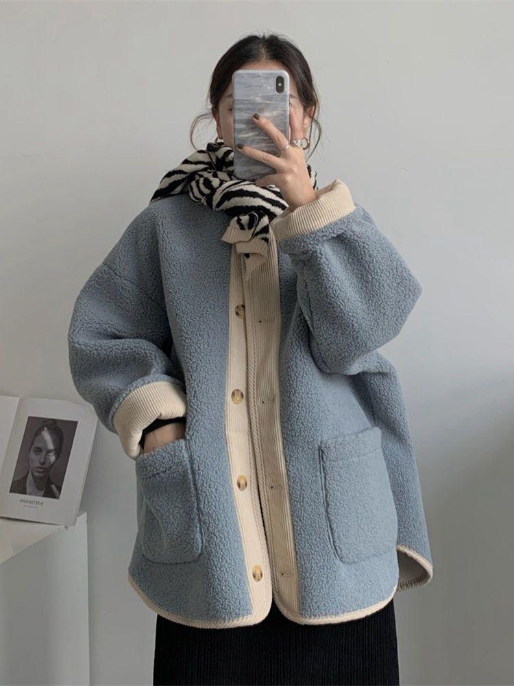 Seasonal velvet thickened cardigan long-sleeved casual loose simple contrasting coat retro small fragrant coat XXL синій
Seasonal velvet thickened cardigan long-sleeved casual loose simple contrasting coat retro small fragrant coat XXL синій