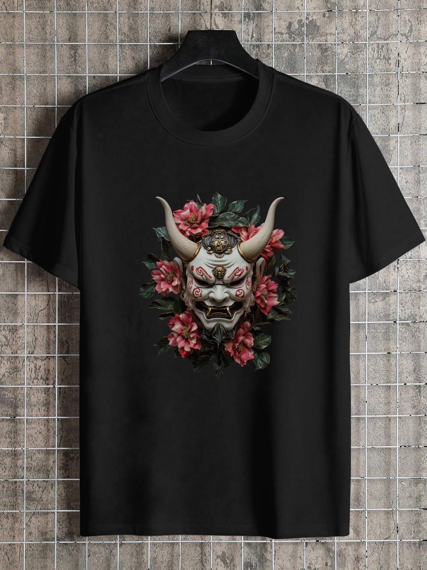 1pc Oni Mask Graphic T-shirt - 180g Cotton Crew Neck Short Sleeve Tee with Vibrant Floral & Geometric Print S
1pc Oni Mask Graphic T-shirt - 180g Cotton Crew Neck Short Sleeve Tee with Vibrant Floral & Geometric Print S