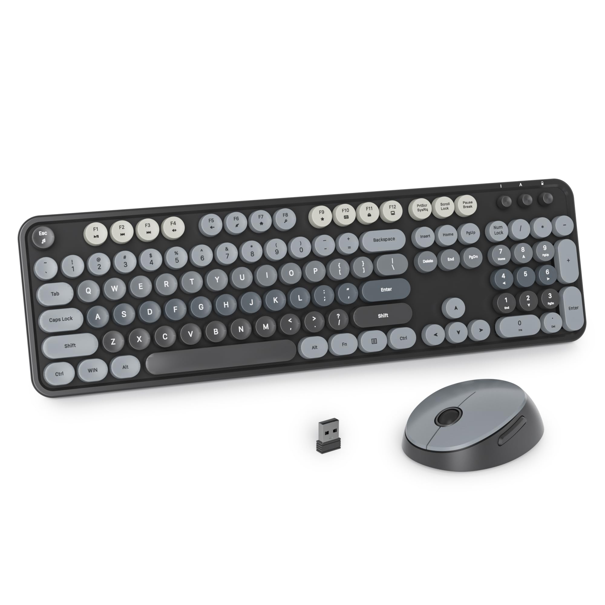 Black Wireless Keyboard and 104 Keys Full Size Cute Colorful Keyboard with Number Retro Typewriter Round Keycaps for Windows PC US Layout Black Mouse,
Black Wireless Keyboard and 104 Keys Full Size Cute Colorful Keyboard with Number Retro Typewriter Round Keycaps for Windows PC US Layout Black Mouse,