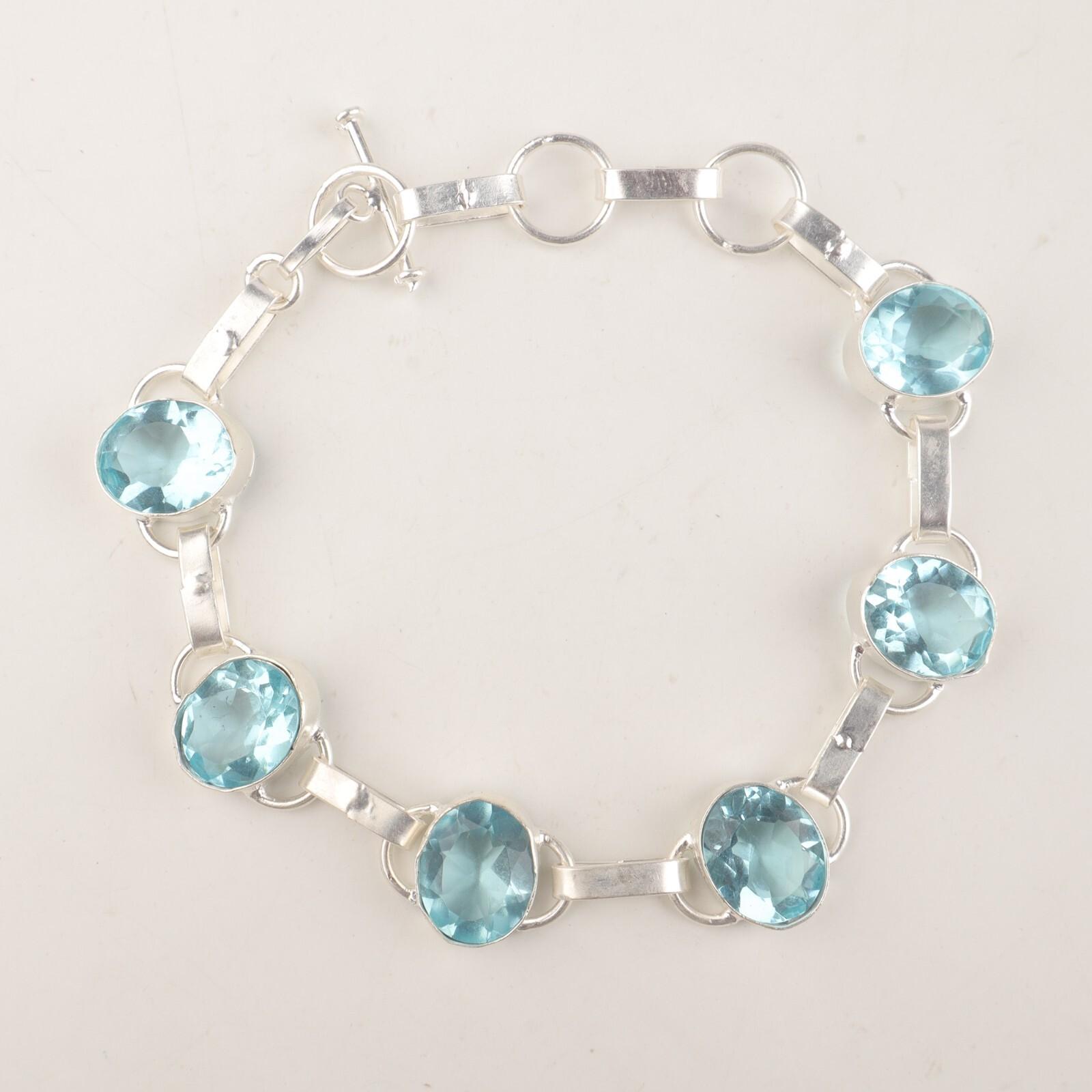 Sky Blue Topaz Gemstone 925 Sterling Silver Jewelry Handmade Bracelet9 For Gift RB-6-16
Sky Blue Topaz Gemstone 925 Sterling Silver Jewelry Handmade Bracelet9 For Gift RB-6-16