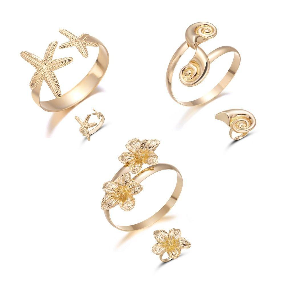 Elegant 6pcs Set Beach Jewelry Gold Color Open Adjustable Bracelet Set Metal Adjustable Rings Women Jewelry
Elegant 6pcs Set Beach Jewelry Gold Color Open Adjustable Bracelet Set Metal Adjustable Rings Women Jewelry