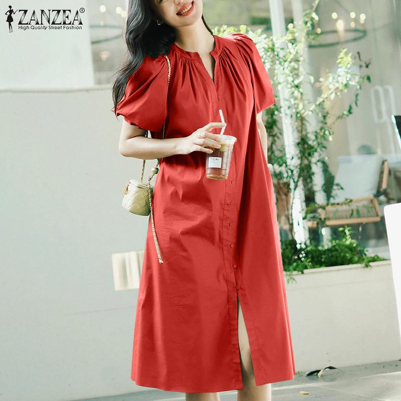 ZANZEA Женское повседневное летнее платье-рубашка с круглым вырезом и пышными рукавами
ZANZEA Женское повседневное летнее платье-рубашка с круглым вырезом и пышными рукавами