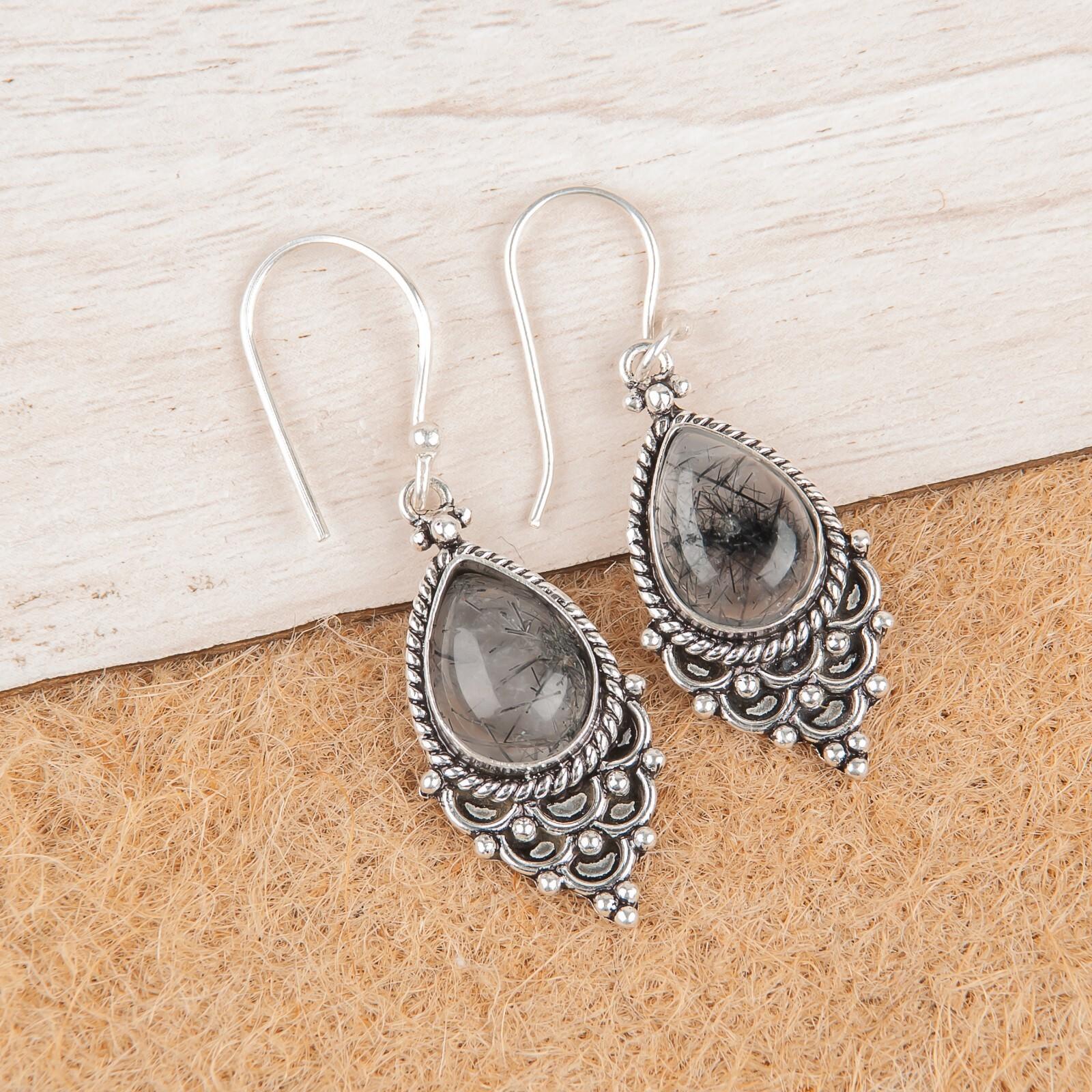 Natural Black Rutile Gemstone 925 Sterling Silver Jewelry Handmade Earrings 1.9 EE-85-23
Natural Black Rutile Gemstone 925 Sterling Silver Jewelry Handmade Earrings 1.9 EE-85-23