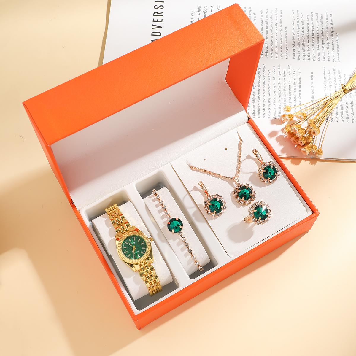 Без подарочной коробки; новые модные часы с полосатым циферблатом и стальным ремешком, ювелирный набор из 5 предметов с полным бриллиантовым покрытием золотой
Без подарочной коробки; новые модные часы с полосатым циферблатом и стальным ремешком, ювелирный набор из 5 предметов с полным бриллиантовым покрытием золотой