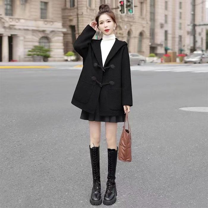 Hooded woolen jacket women s short spring and autumn new Korean version loose age-reducing cloak woolen coat 2XL чорний
Hooded woolen jacket women s short spring and autumn new Korean version loose age-reducing cloak woolen coat 2XL чорний