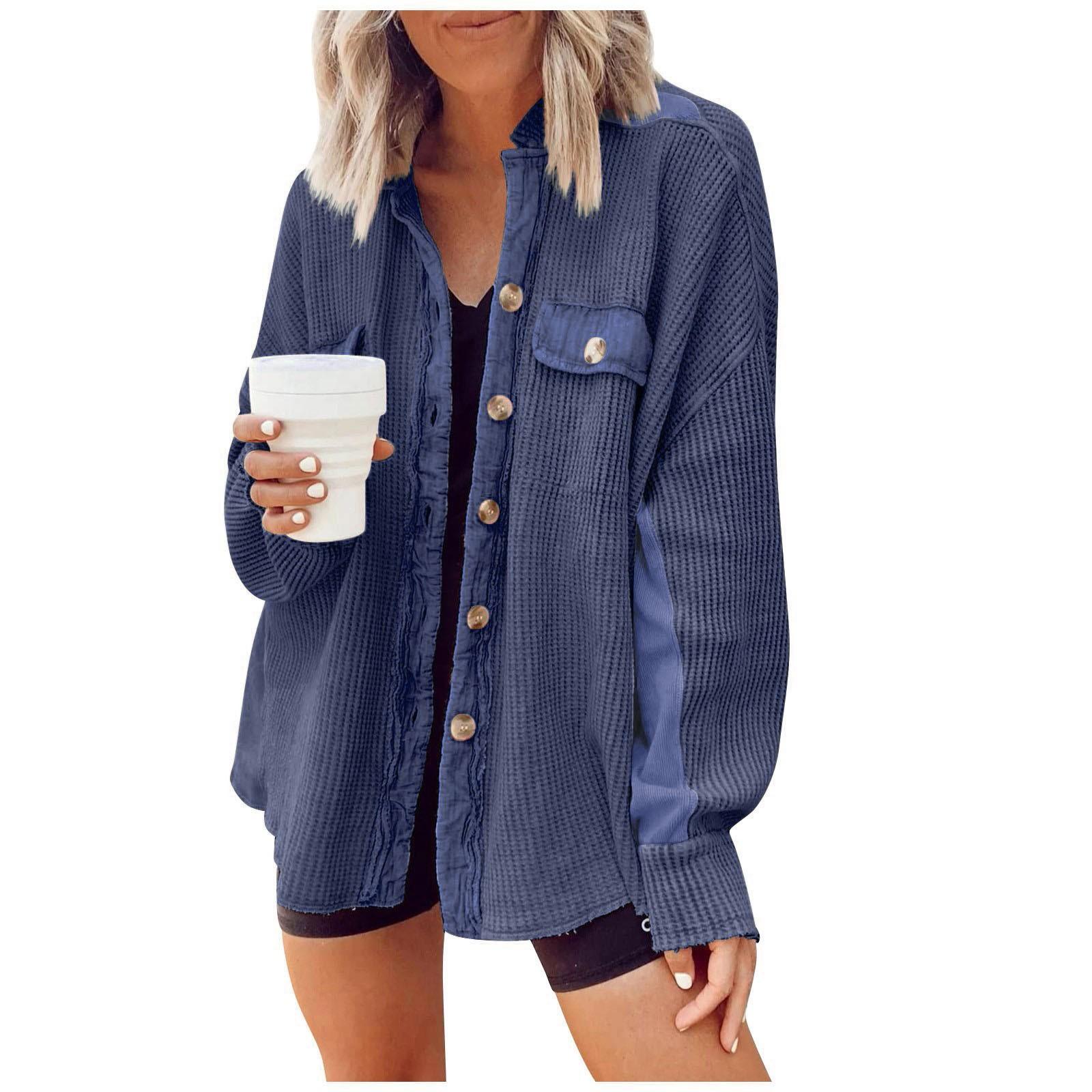 Женская однотонная трикотажная рубашка на пуговицах со свободными рукавами, топ с потертым краем XS синий
Женская однотонная трикотажная рубашка на пуговицах со свободными рукавами, топ с потертым краем XS синий