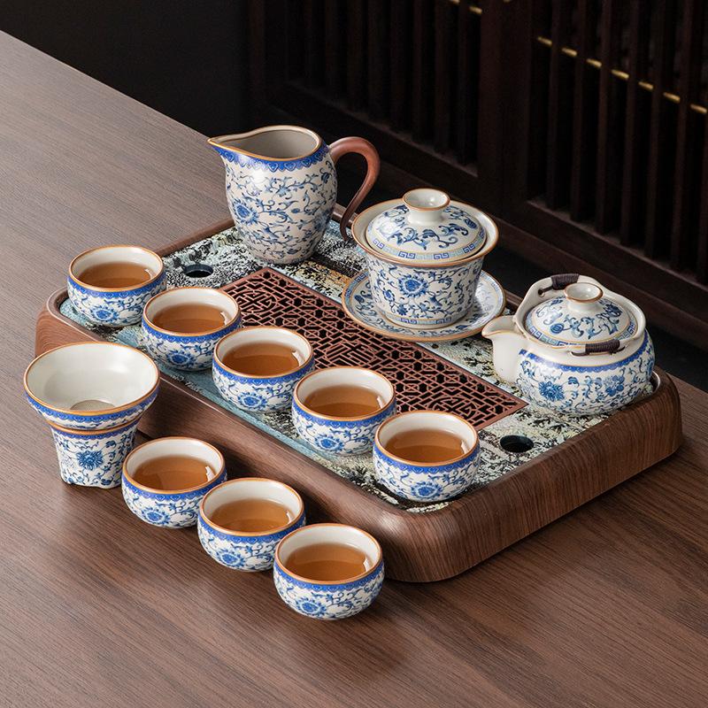 Высококлассный новый чайный набор Кун-фу печи Жу, керамический чайник для дома и офиса, чайная чашка, чайный поднос, полный набор чайных столиков