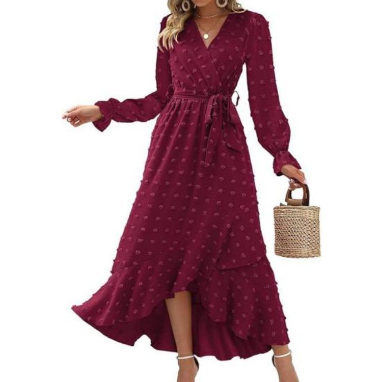 Women Boho Wrap Casual Flowy Slit Maxi Dress V Neck Dot Design Wedding Guest Long Sleeve Dress for Cocktail Party S вино красного
Women Boho Wrap Casual Flowy Slit Maxi Dress V Neck Dot Design Wedding Guest Long Sleeve Dress for Cocktail Party S вино красного