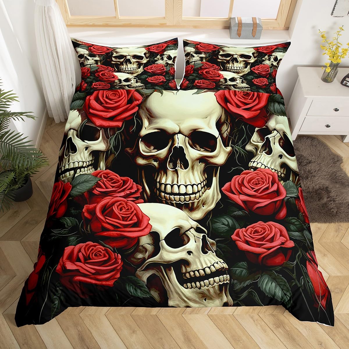 Sugar Skull Duvet Cover Scary Skeleton Comforter Cover Queen Twin Size for Adults Teen Halloween Decor Gothic Skull Bedding Set (135x200cm)
Sugar Skull Duvet Cover Scary Skeleton Comforter Cover Queen Twin Size for Adults Teen Halloween Decor Gothic Skull Bedding Set (135x200cm)