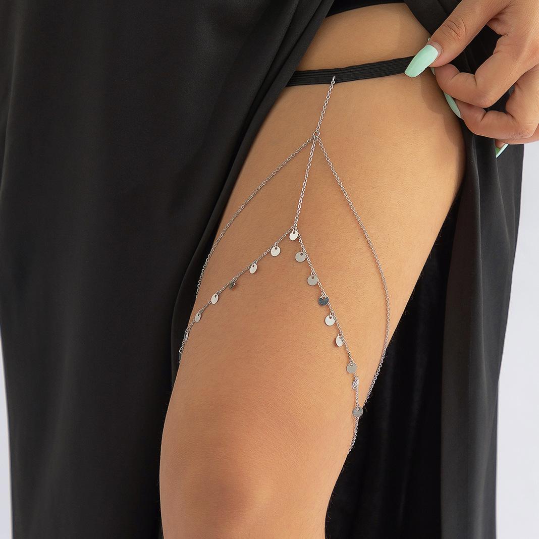 Accessories, sexy stretch chain geometric body chain, simple double sequined fringed thigh chain for women
Accessories, sexy stretch chain geometric body chain, simple double sequined fringed thigh chain for women