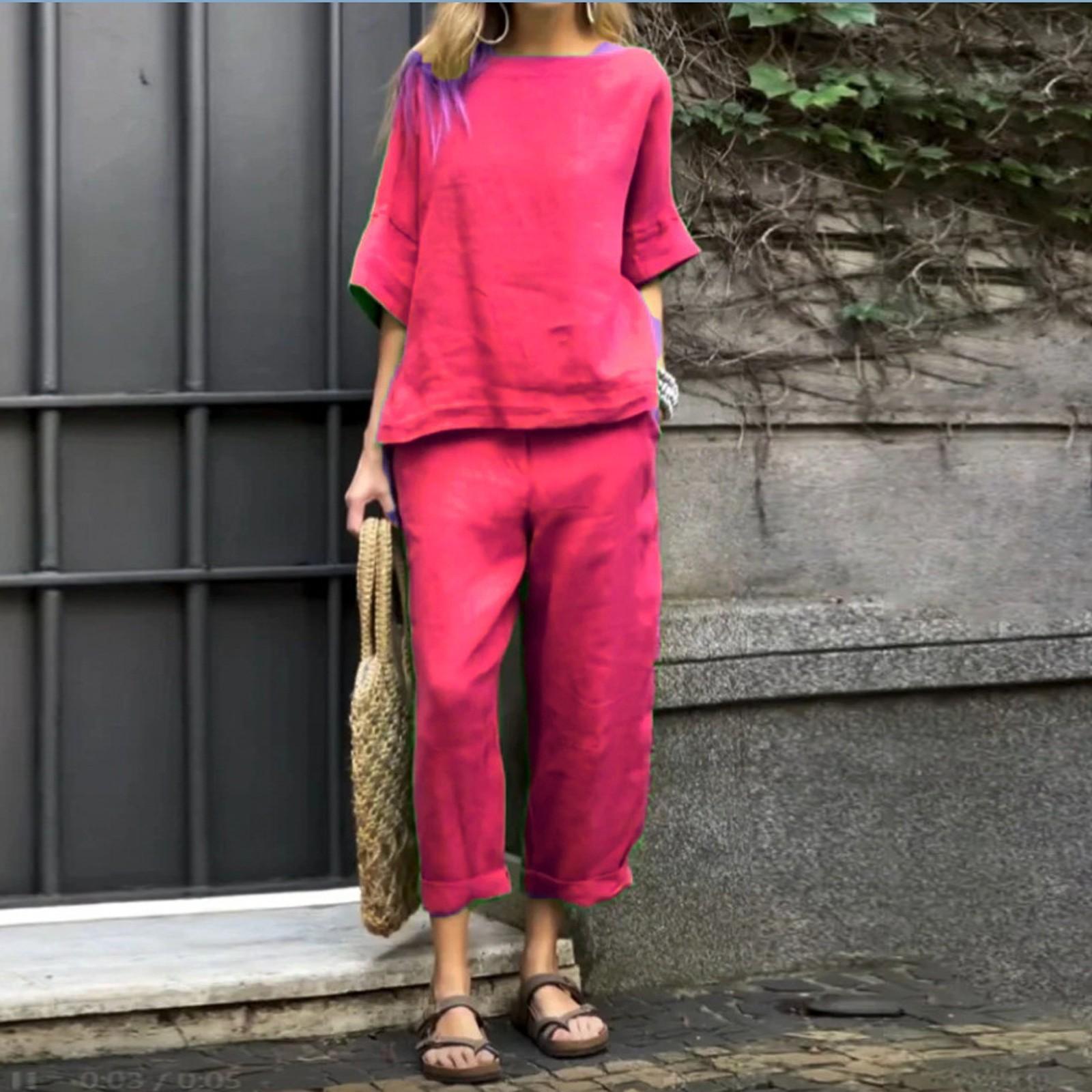 Women s Round Neck Color Casual Cotton Linen 3/4 Sleeve Top And Pants Set XXXXL
Women s Round Neck Color Casual Cotton Linen 3/4 Sleeve Top And Pants Set XXXXL