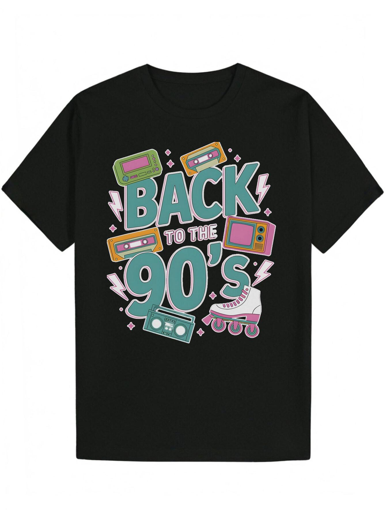 Retro 90 S Graphic T-shirt - Black Casual Polyester Tee with Colorful Retro Electronics Design M
Retro 90 S Graphic T-shirt - Black Casual Polyester Tee with Colorful Retro Electronics Design M