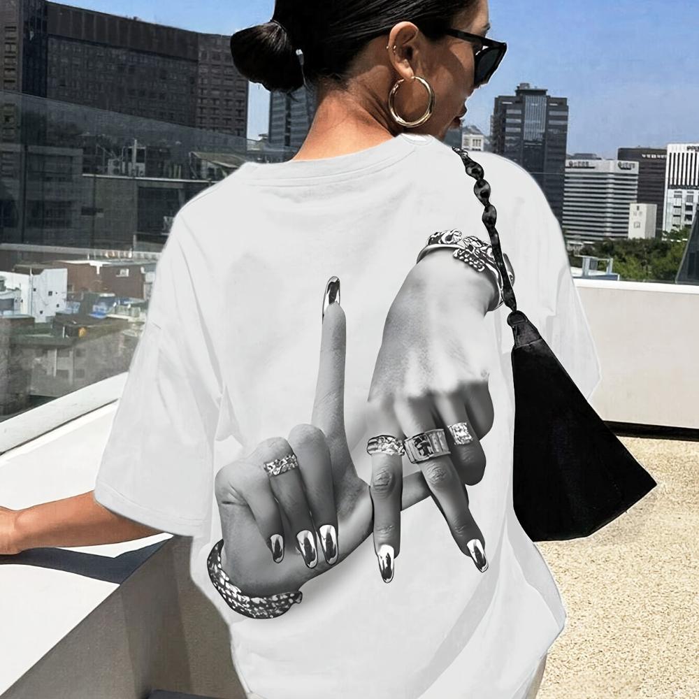WomenS Elegant Hand Gesture Print TShirt Short Sleeve Black White Design Lightweight Summer Top for Casual or Stylish Outfits M
WomenS Elegant Hand Gesture Print TShirt Short Sleeve Black White Design Lightweight Summer Top for Casual or Stylish Outfits M