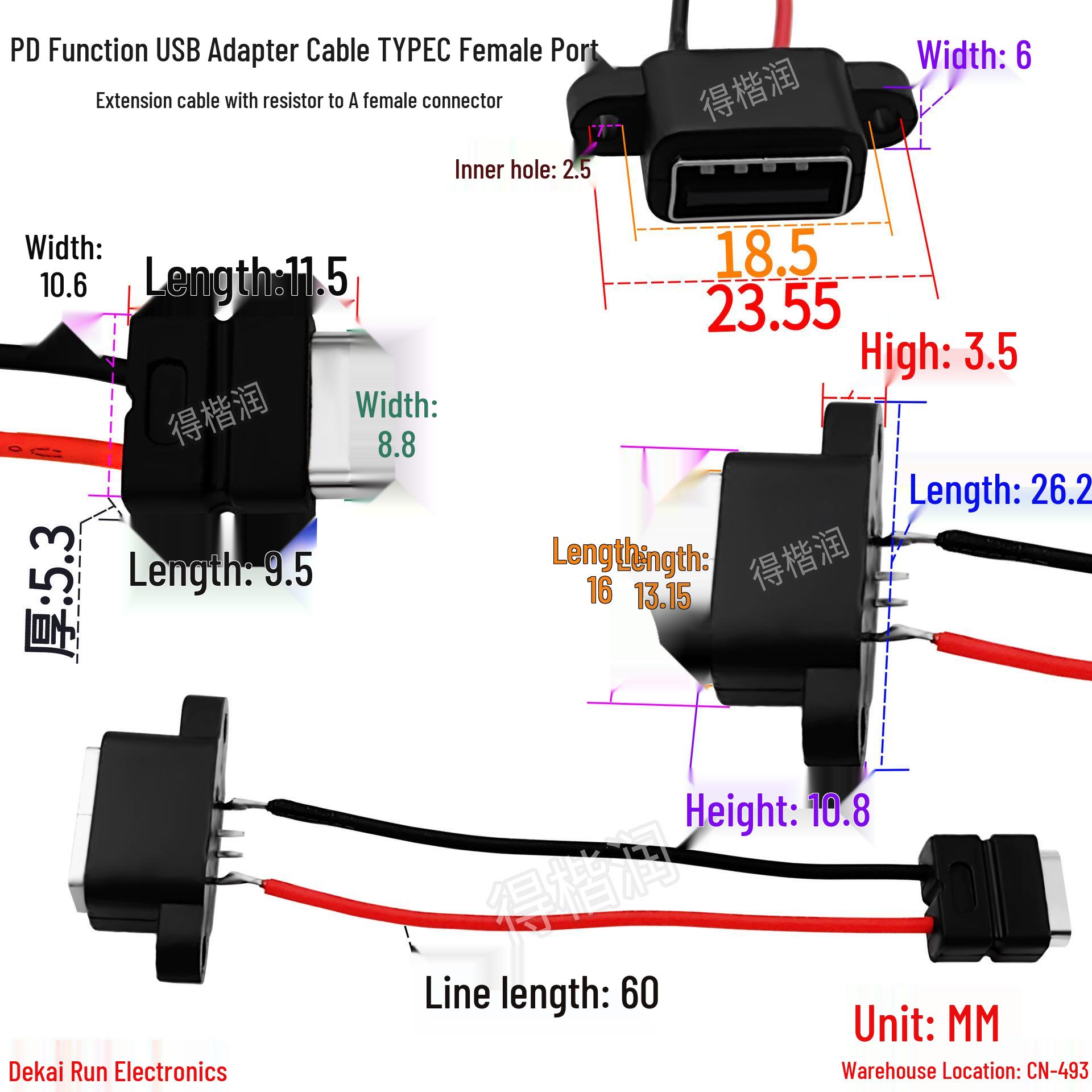 PD Function USB Adapter Cable with Type-C Female to A Female Extension Cord
PD Function USB Adapter Cable with Type-C Female to A Female Extension Cord