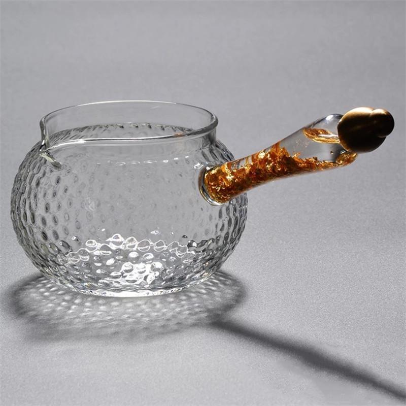 Термостойкая чайная чашка, стеклянная позолоченная ручка, чашка для ярмарки кунг-фу, посуда для напитков, прозрачный диспенсер для чая