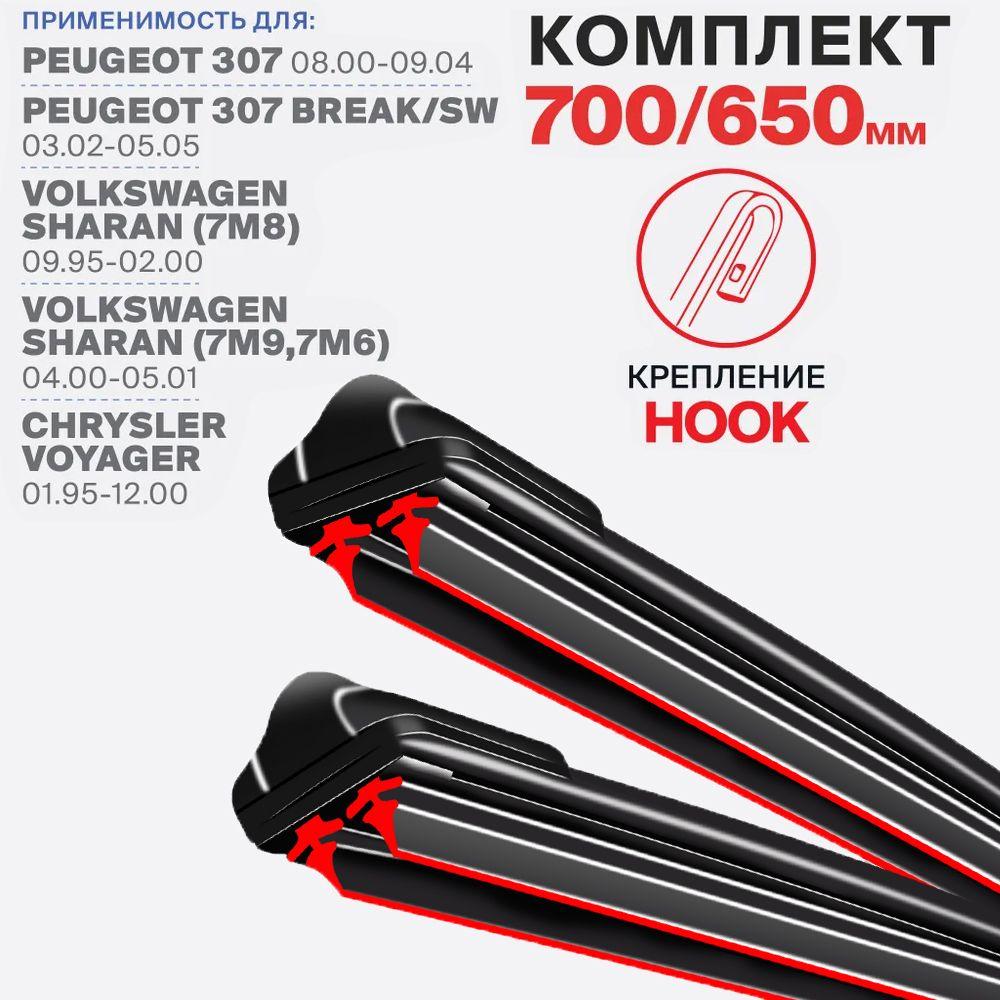 Комплект бескаркасных щеток стеклоочистителя 700 650 мм для Peugeot 307 VW Sharan Chrysler Voyager
Комплект бескаркасных щеток стеклоочистителя 700 650 мм для Peugeot 307 VW Sharan Chrysler Voyager