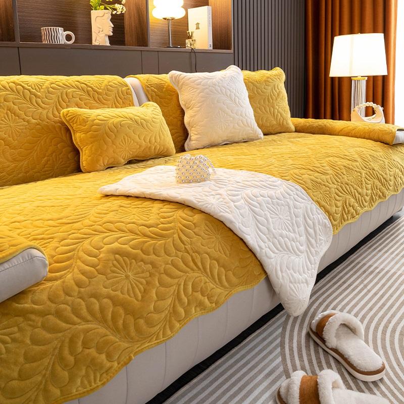 Подушка для дивана Зимняя плюшевая утолщенная нескользящая подушка Кожаный чехол для дивана Чехол Простой чехол Ткань Полотенце Pillow case жёлтый