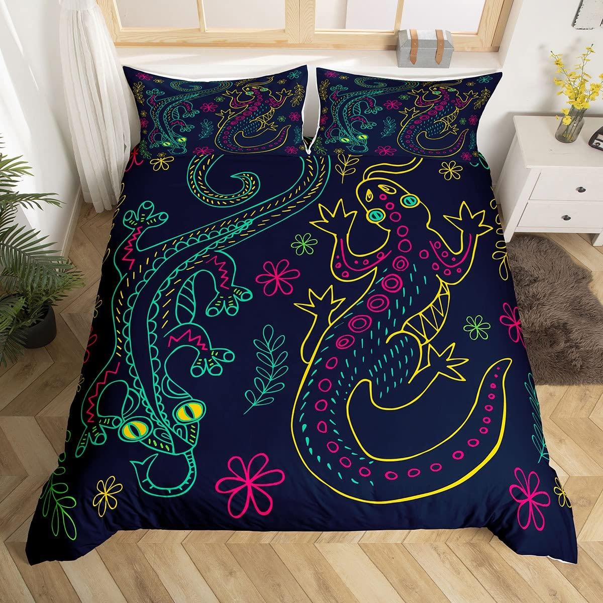 Lizard Comforter Cover for Teens Reptile Duvet Cover Twin Size Bohemian Paisley Batik Bedding Set Exotic Animal Quilt Cover EU Single(135*200cm)3pcs
Lizard Comforter Cover for Teens Reptile Duvet Cover Twin Size Bohemian Paisley Batik Bedding Set Exotic Animal Quilt Cover EU Single(135*200cm)3pcs