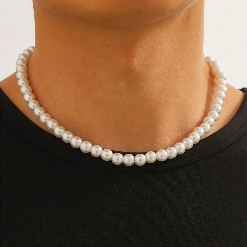 Мужское ожерелье из имитации жемчуга 8 мм с высоким блеском - Универсальное колье 
Мужское ожерелье из имитации жемчуга 8 мм с высоким блеском - Универсальное колье