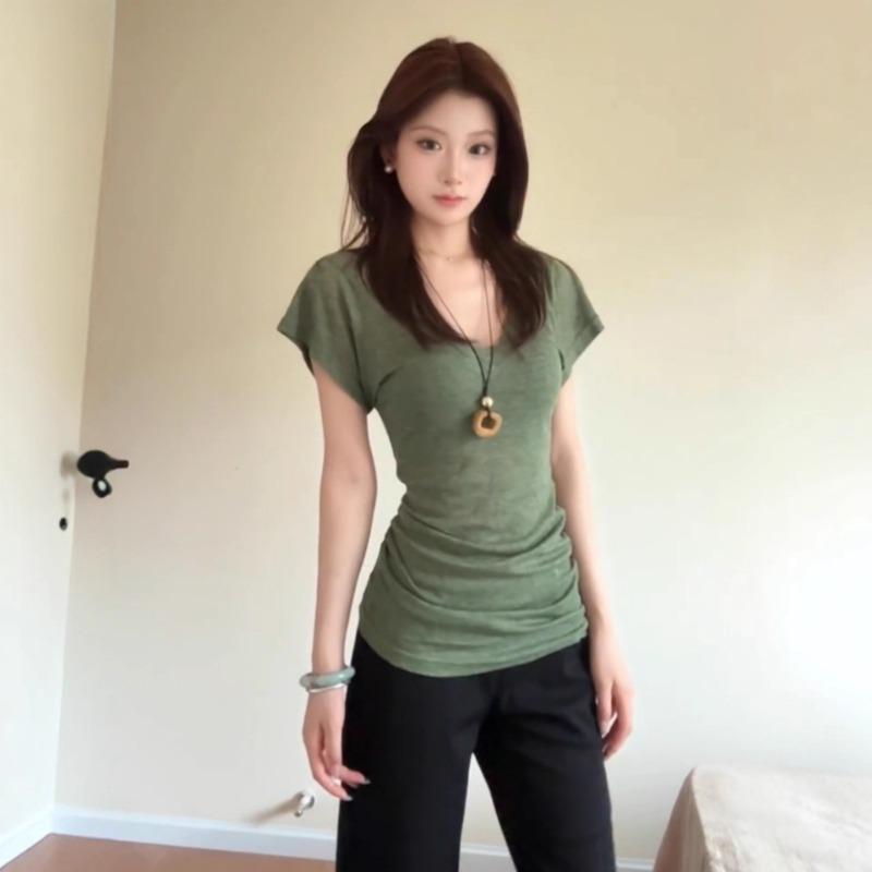 Moss Green Bat Sleeve Low Thin Short Sleeve Women s Summer Korean Style Slim Design Niche Top S зелёный
Moss Green Bat Sleeve Low Thin Short Sleeve Women s Summer Korean Style Slim Design Niche Top S зелёный