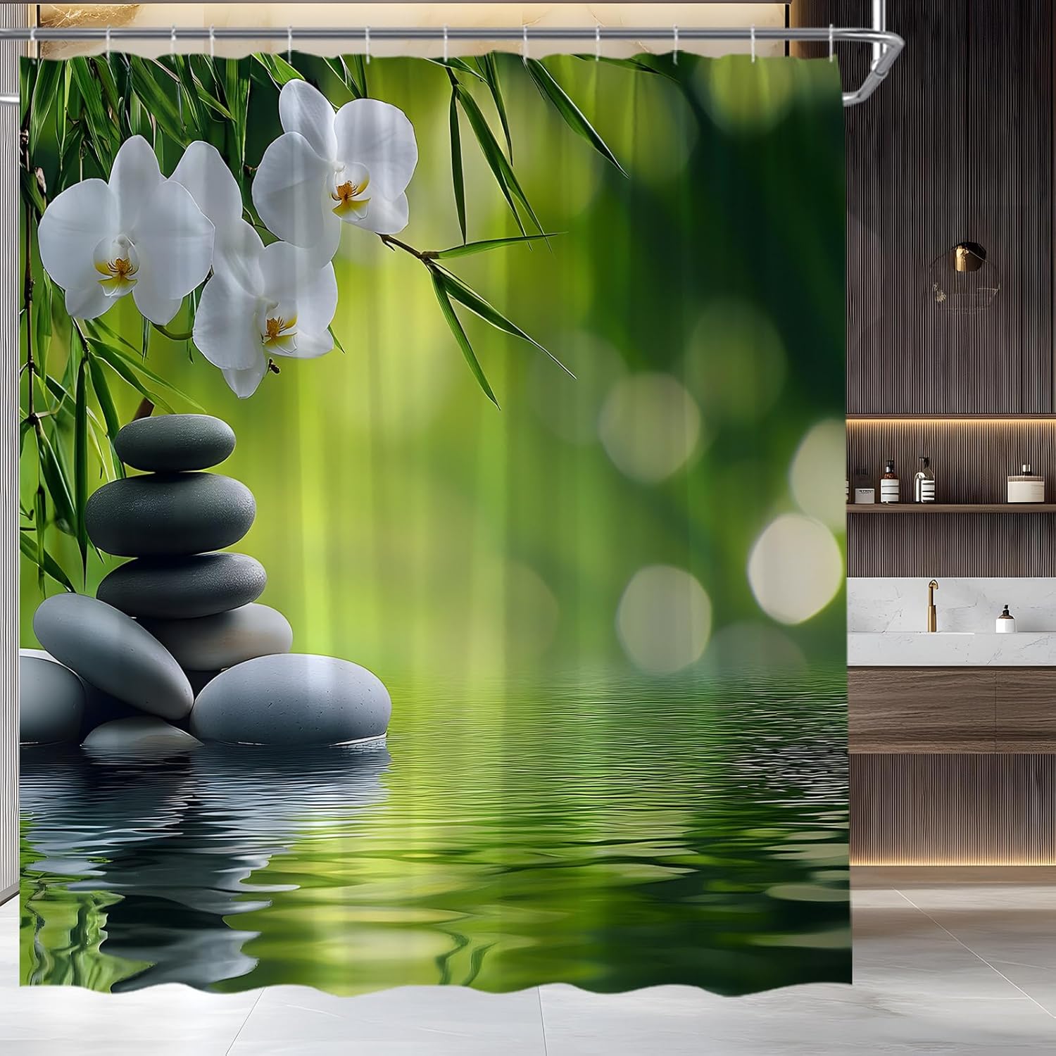 Spa Shower Curtain Zen Garden Green Bamboo Black Stone Floral Water Relax Nature Japanese Asian Fabric Bathroom Decor Set With W60H190(CM)-1 Pcs
Spa Shower Curtain Zen Garden Green Bamboo Black Stone Floral Water Relax Nature Japanese Asian Fabric Bathroom Decor Set With W60H190(CM)-1 Pcs