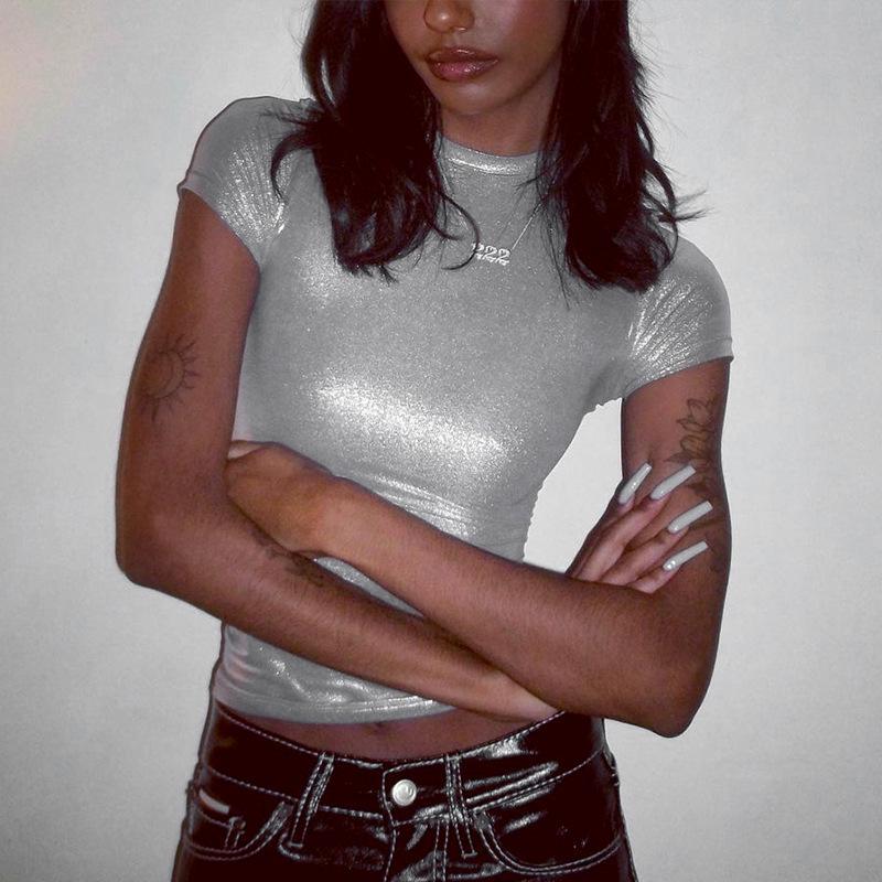 Spring 2025 Metallic Round Neck Short Sleeve Fitted T-Shirt in European/American Style for Women Large
Spring 2025 Metallic Round Neck Short Sleeve Fitted T-Shirt in European/American Style for Women Large
