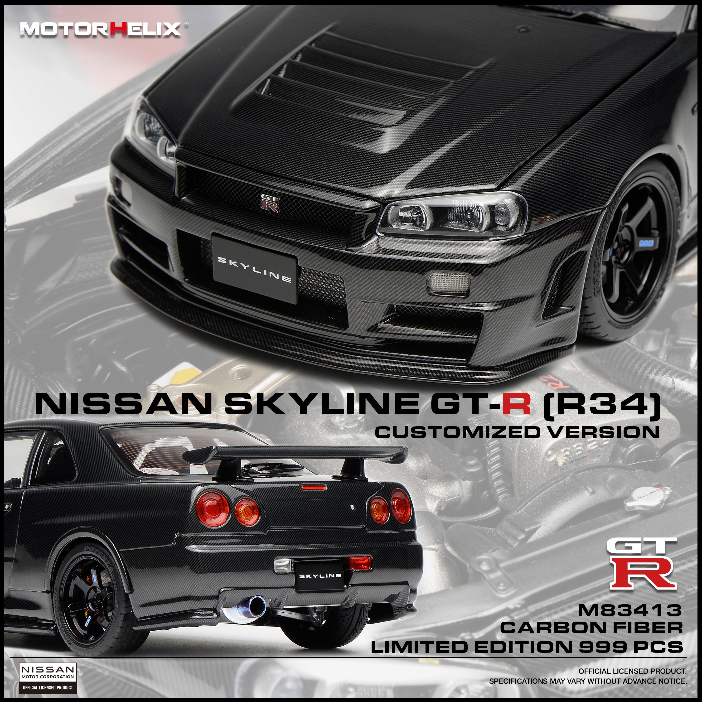 PRE-SALE Motorhelix diecast model 1:18 scale Skyline GT-R (R34) car model Metal static display festive gift collection
PRE-SALE Motorhelix diecast model 1:18 scale Skyline GT-R (R34) car model Metal static display festive gift collection