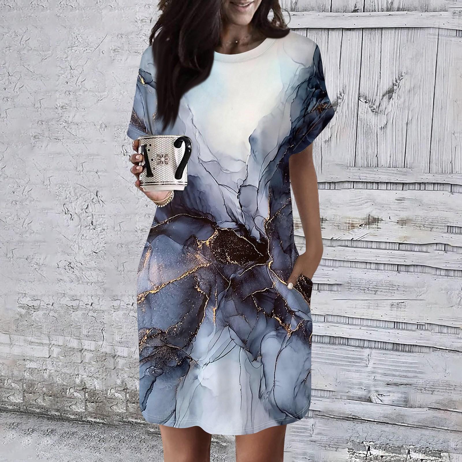 Жіноча сукня з круглим вирізом і короткими рукавами, повсякденні літні сукні-туніки Вільна сукня з кишенею XXL Темно-синій
Жіноча сукня з круглим вирізом і короткими рукавами, повсякденні літні сукні-туніки Вільна сукня з кишенею XXL Темно-синій