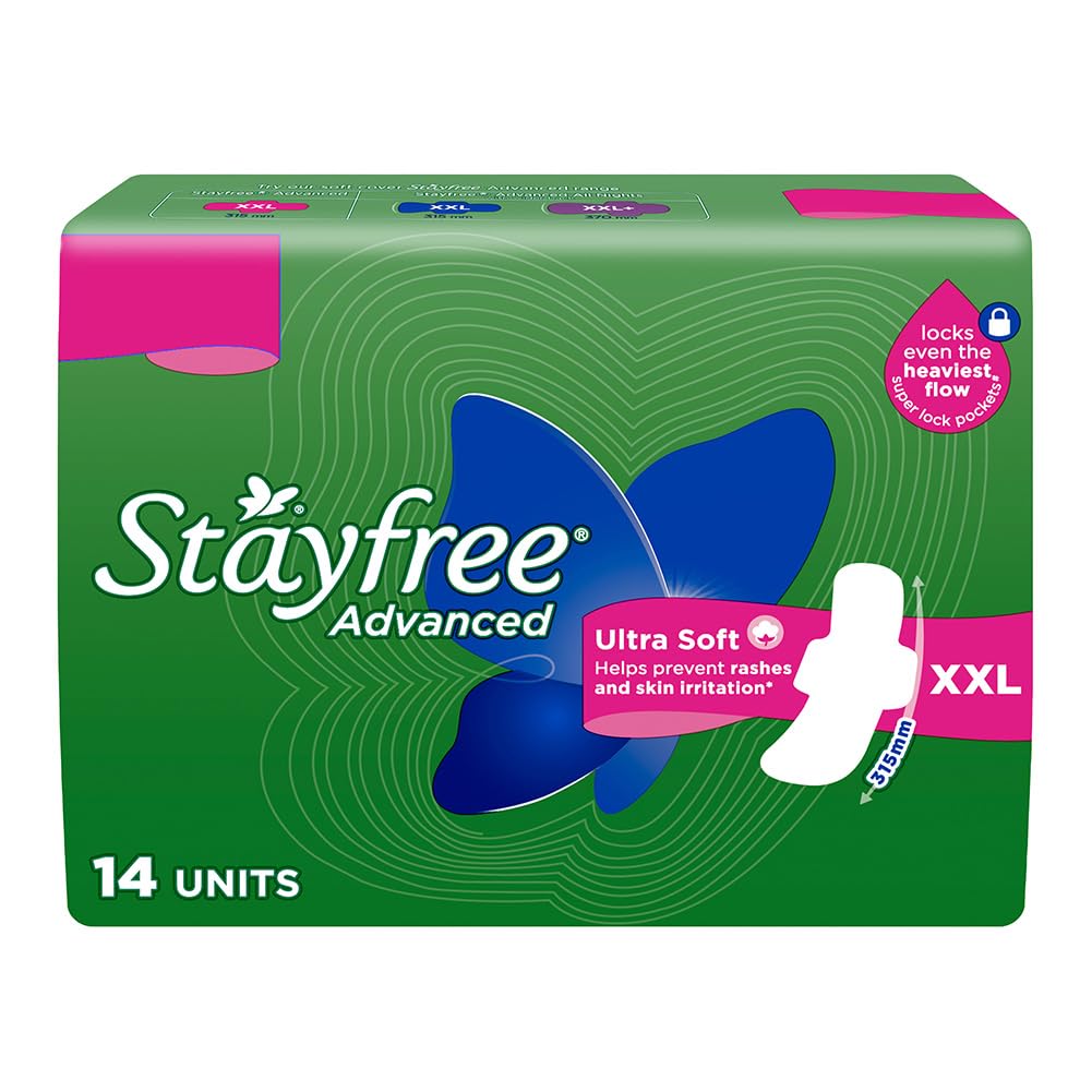 Stayfree Advanced XXL Ultra Comfort Sanitary napkins with Wings (14 Count)
Stayfree Advanced XXL Ultra Comfort Sanitary napkins with Wings (14 Count)