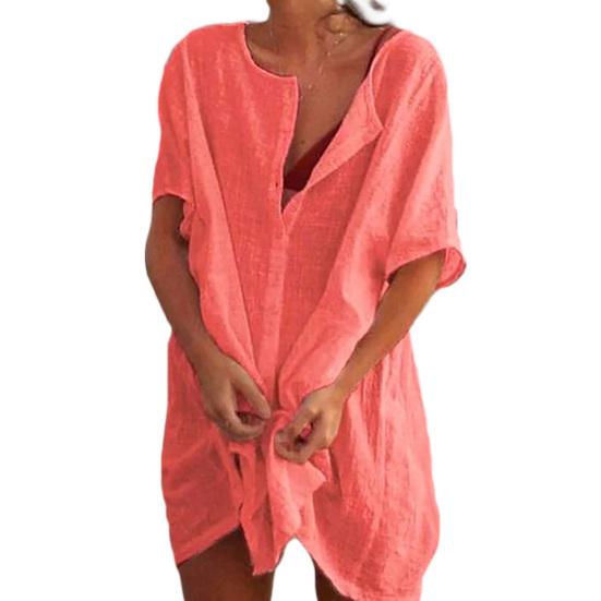 Women Solid Color Short Sleeve O Neck Buttons Loose Plus Size Mid Long T-shirt XL
Women Solid Color Short Sleeve O Neck Buttons Loose Plus Size Mid Long T-shirt XL