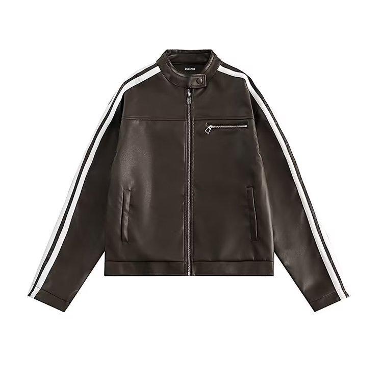 Модная мужская кожаная куртка в полоску — воротник-стойка в стиле ретро, свободный крой, стильный байкерский стиль для весны, осени и зимы. Medium коричневый
Модная мужская кожаная куртка в полоску — воротник-стойка в стиле ретро, свободный крой, стильный байкерский стиль для весны, осени и зимы. Medium коричневый