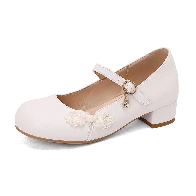 Новая детская одинарная обувь, обувь для студенток, розовая, белая, с пряжкой, резиновая мягкая подошва, обувь принцессы, одноклассницы, кожаная обувь для девочек 39 (inner length 24.5cm) белый