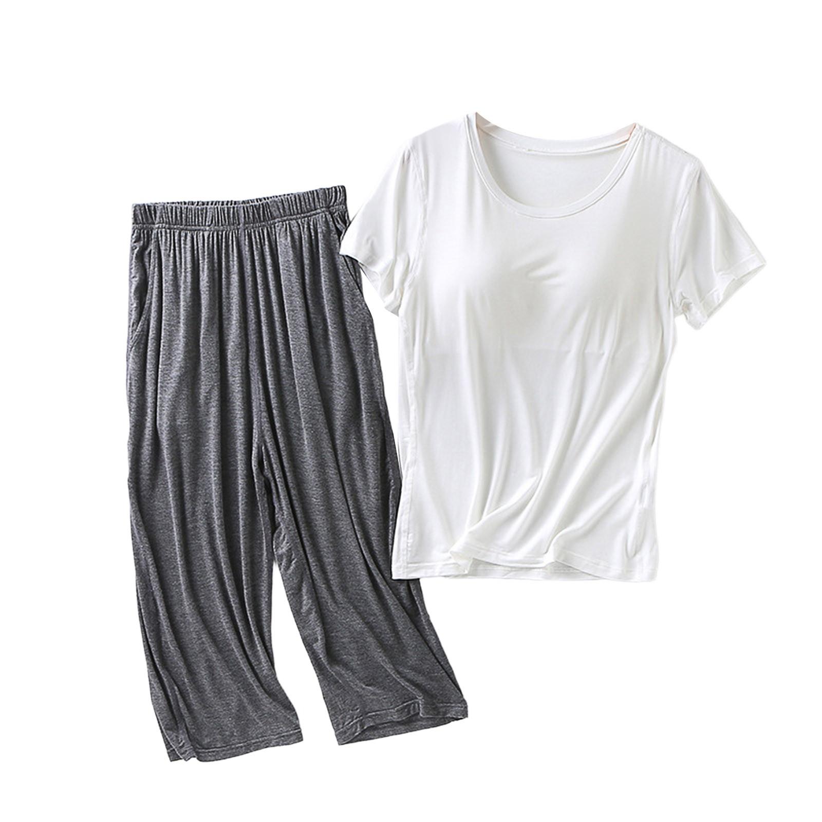 Женская пижама с нагрудной подкладкой, комплект из двух предметов: однотонный короткий топ и брюки XL белый
Женская пижама с нагрудной подкладкой, комплект из двух предметов: однотонный короткий топ и брюки XL белый