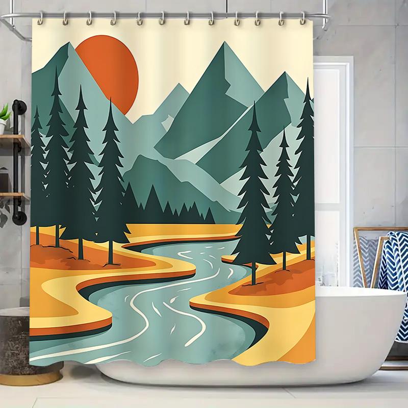 Abstract Landscape Shower Curtain Mountain River Sun Pattern Bathroom Decor Waterproof Polyester Curtain With Hooks Easy-Clean W60H190(CM)-1 Pcs
Abstract Landscape Shower Curtain Mountain River Sun Pattern Bathroom Decor Waterproof Polyester Curtain With Hooks Easy-Clean W60H190(CM)-1 Pcs