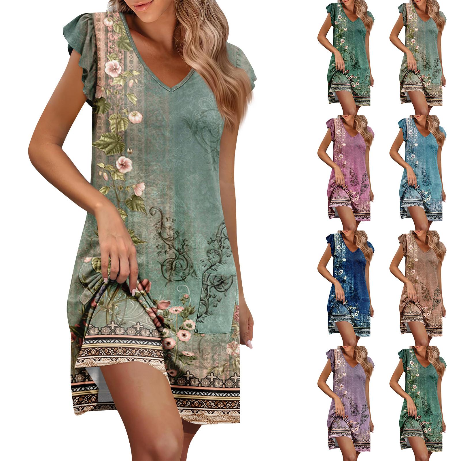 Womens Summer Dress Ruffle Sleeve V Neck Short Dresses Fashion Casual Flowy A Line Swing Sundress With Pocket M зелений
Womens Summer Dress Ruffle Sleeve V Neck Short Dresses Fashion Casual Flowy A Line Swing Sundress With Pocket M зелений
