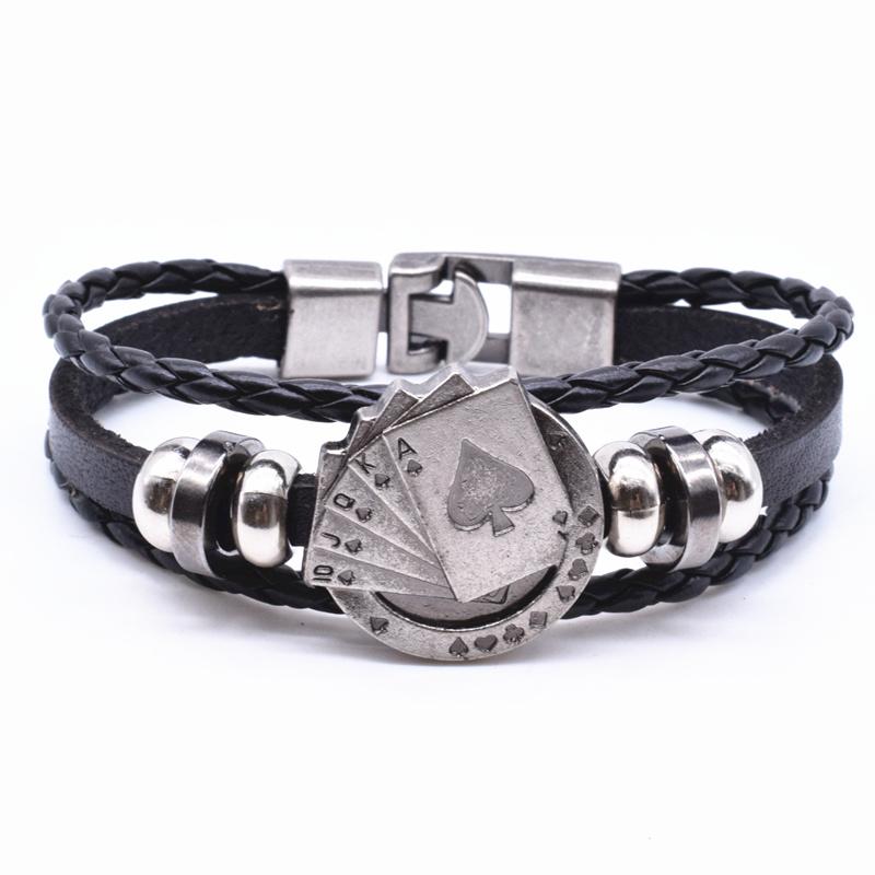 New Retro Men Playing Cards Raja Vegas Charm Bracelets Bangles Multilayer Braided Leather Friendship Jewelry Gift 21.5cm
New Retro Men Playing Cards Raja Vegas Charm Bracelets Bangles Multilayer Braided Leather Friendship Jewelry Gift 21.5cm