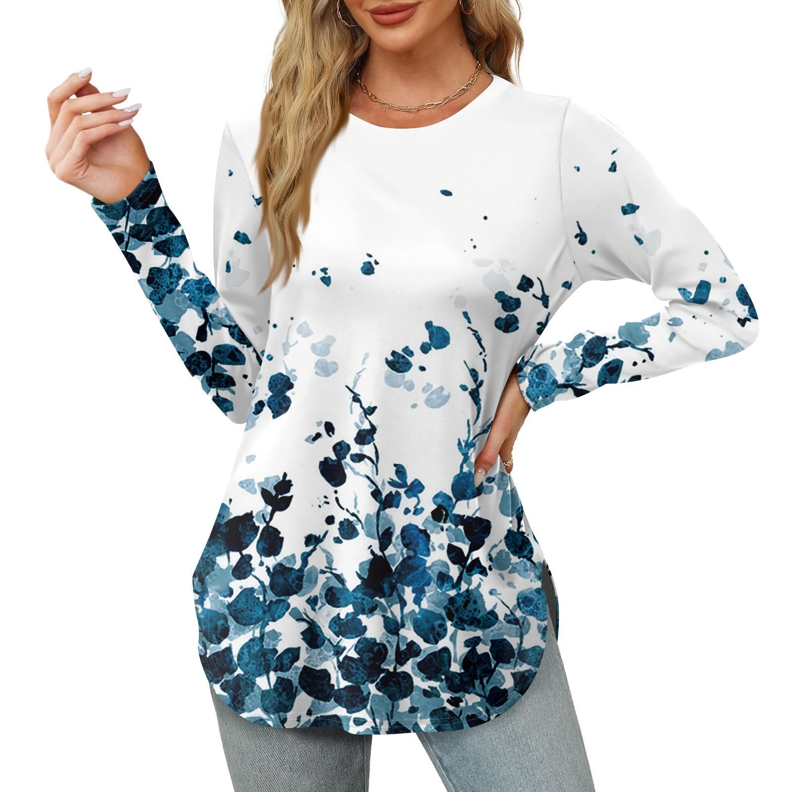 Жіночі сорочки з довгим рукавом і круглим вирізом, базові вільні туніки, повсякденні сорочки з квітковим принтом небо синє кольору
Жіночі сорочки з довгим рукавом і круглим вирізом, базові вільні туніки, повсякденні сорочки з квітковим принтом небо синє кольору