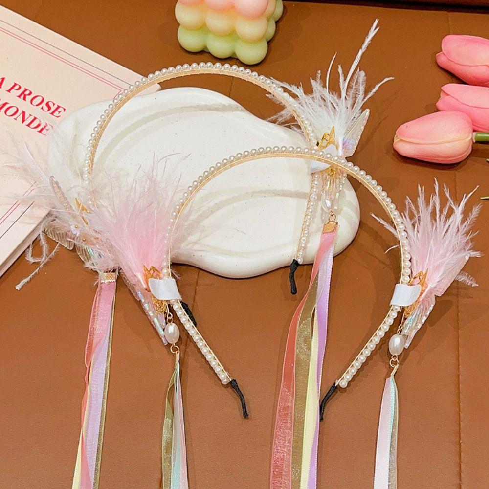 Ribbon Feather Headband Butterfly Ancient Style Hair Band Simple Pearl Hair Hoop Baby Headwear белый 
Ribbon Feather Headband Butterfly Ancient Style Hair Band Simple Pearl Hair Hoop Baby Headwear белый