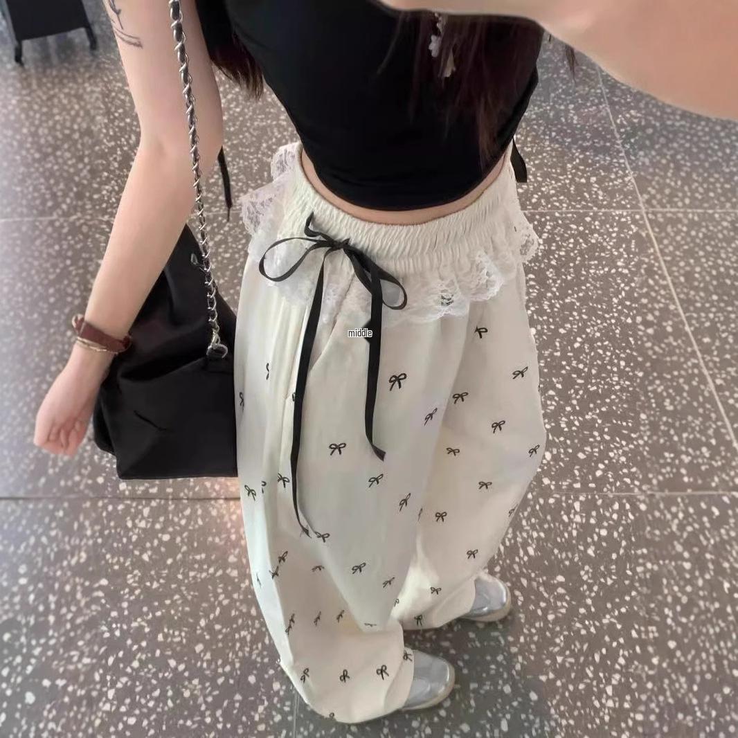 Sweet & Spicy Girl Lace Patchwork Bow Casual Wide-Leg Pants: Women s Summer Loose Elastic Waist Straight-Leg Trousers M
Sweet & Spicy Girl Lace Patchwork Bow Casual Wide-Leg Pants: Women s Summer Loose Elastic Waist Straight-Leg Trousers M