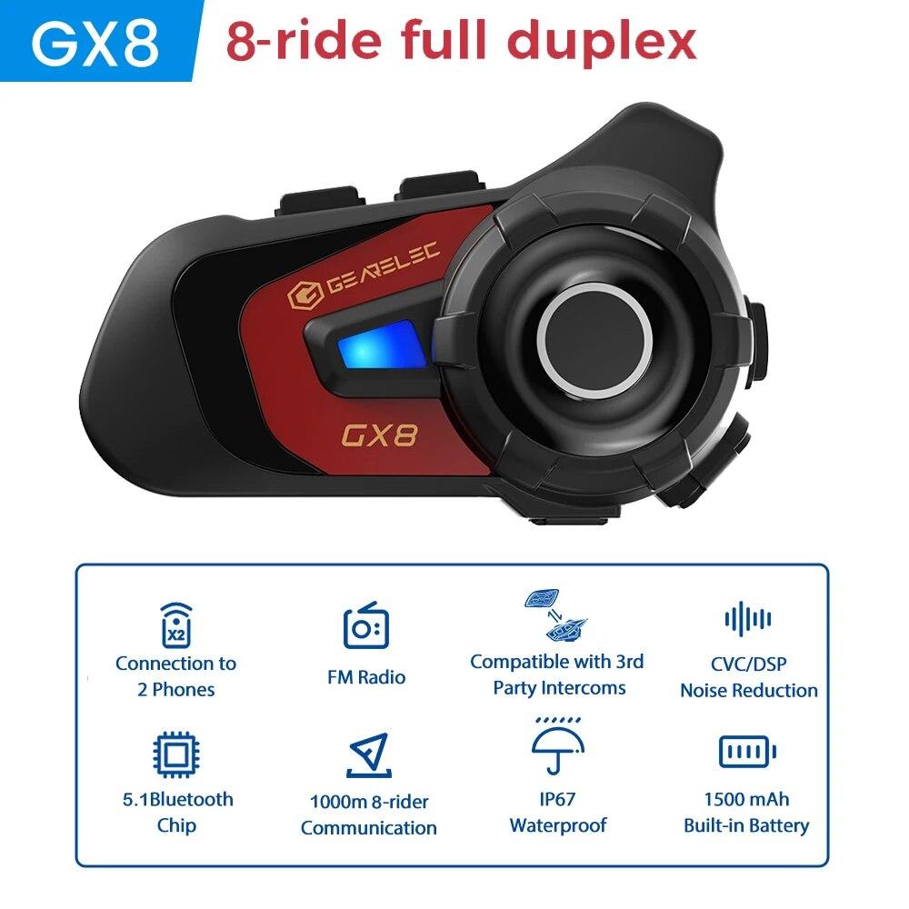 GEARELEC GX8 Мотоциклетный Bluetooth-интерком, обмен музыкой, 1500 м, 8 мотоциклистов, группа, шлем, динамик, гарнитура, переговорное устройство
GEARELEC GX8 Мотоциклетный Bluetooth-интерком, обмен музыкой, 1500 м, 8 мотоциклистов, группа, шлем, динамик, гарнитура, переговорное устройство