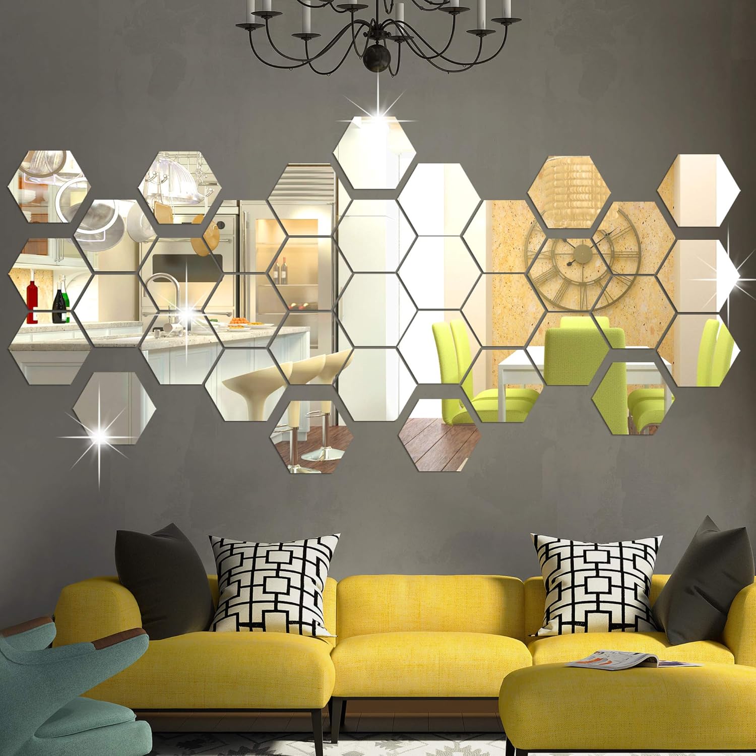 36Pcs Acrylic Hexagon Mirror Decals DIY 3D Geometric Mirror Art Setting Wall Decor for Bedroom, Living Room, Office, Kitchen
36Pcs Acrylic Hexagon Mirror Decals DIY 3D Geometric Mirror Art Setting Wall Decor for Bedroom, Living Room, Office, Kitchen