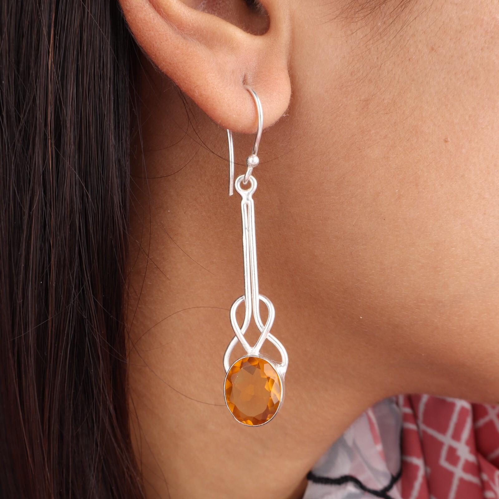 Natural Citrine Gemstone 925 Sterling Silver Jewelry Handmade Hook Earrings1.76 EE-171-2
Natural Citrine Gemstone 925 Sterling Silver Jewelry Handmade Hook Earrings1.76 EE-171-2