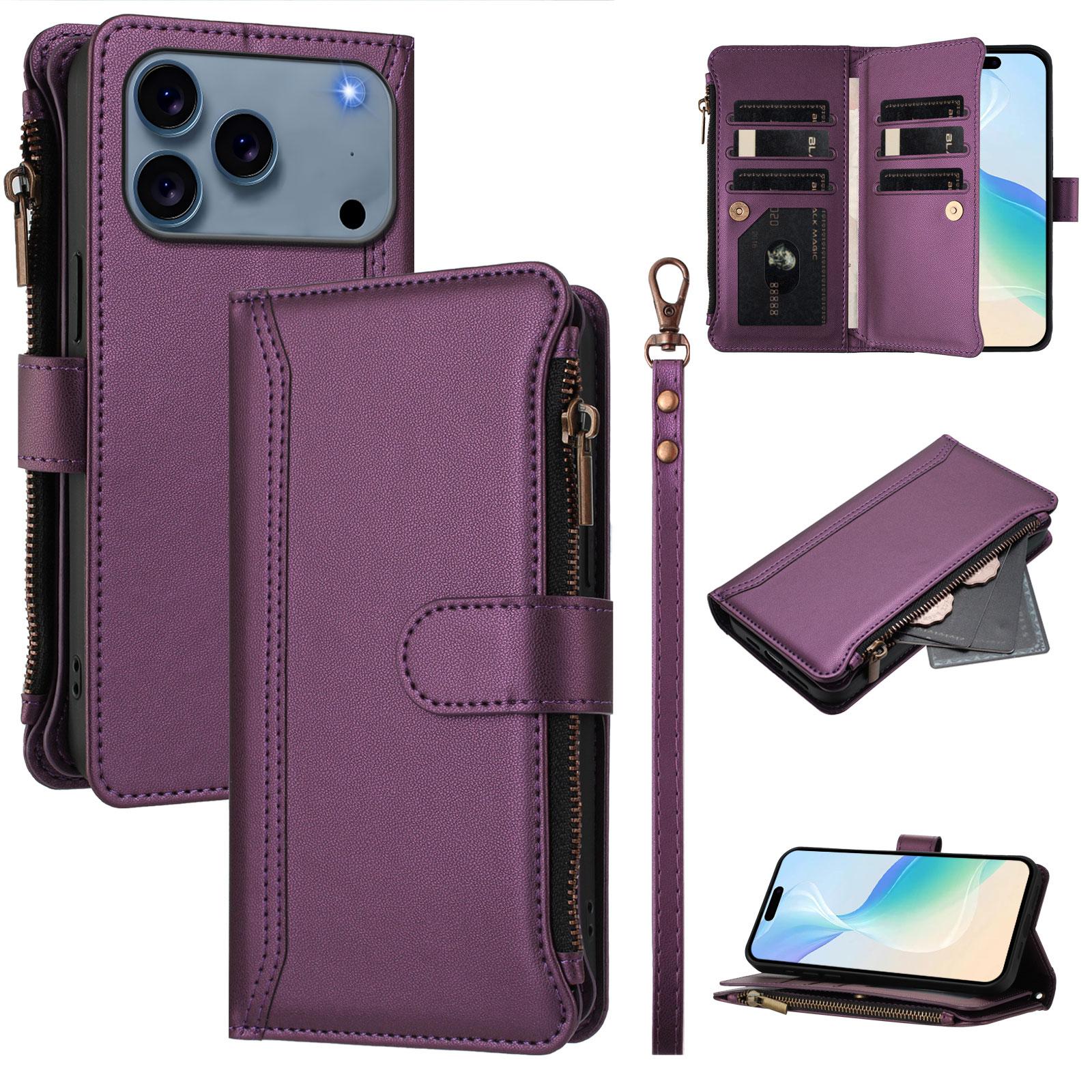 For iPhone 17 Pro Max Leather Case 9 Card Slots Zipper Wallet Stand Phone Cover with Wrist Strap Purple
For iPhone 17 Pro Max Leather Case 9 Card Slots Zipper Wallet Stand Phone Cover with Wrist Strap Purple