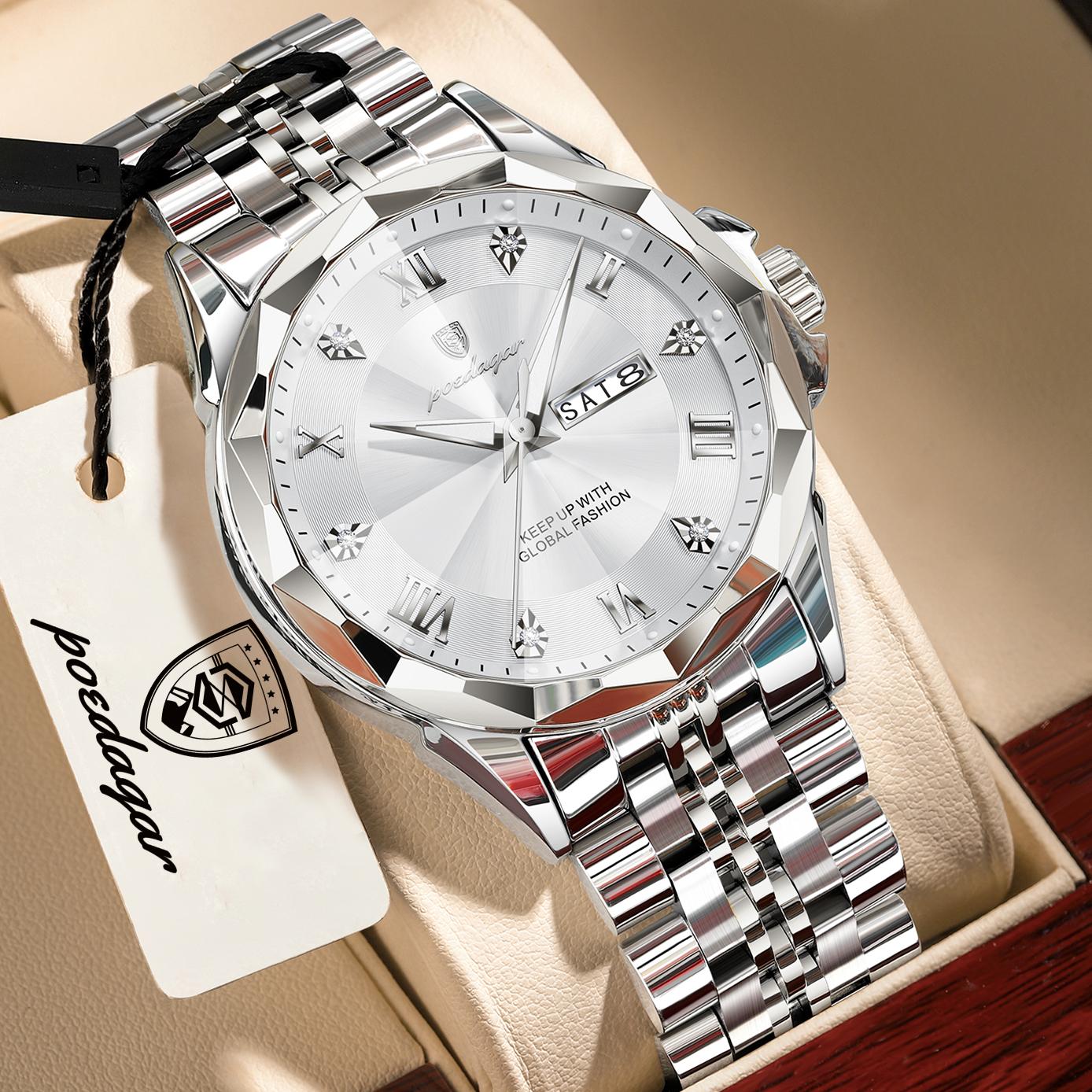 POEDAGAR Fashion Luxury Men Watch Top Original Waterproof Luminous Date Week Wristwatch Stainless Steel Quartz Watches срібний/білий
POEDAGAR Fashion Luxury Men Watch Top Original Waterproof Luminous Date Week Wristwatch Stainless Steel Quartz Watches срібний/білий
