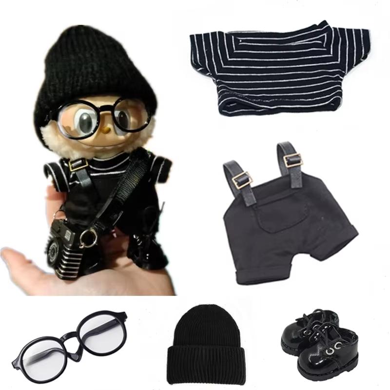 17cm Mini Doll S Clothes Outfit Accessories For Labubu V1 V2 V3 Striped overalls hats glasses shoes Cool handsome Clothing Gift no doll
17cm Mini Doll S Clothes Outfit Accessories For Labubu V1 V2 V3 Striped overalls hats glasses shoes Cool handsome Clothing Gift no doll