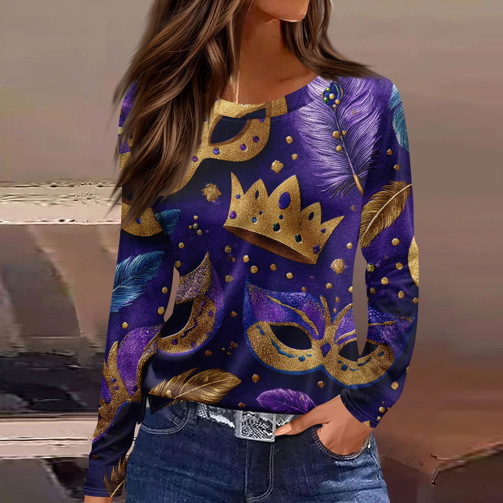 Женская модная повседневная футболка с длинным рукавом, разрезом по подолу и принтом в карнавальном стиле XXL
Женская модная повседневная футболка с длинным рукавом, разрезом по подолу и принтом в карнавальном стиле XXL