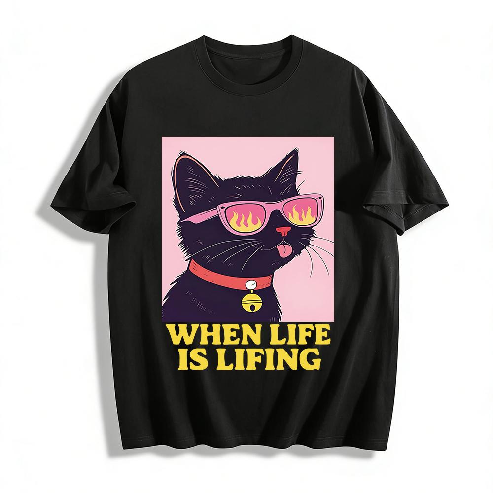 When Life Is Lifing Funny Black Cat Print T-Shirt Cool Flame Sunglasses Casual Top Pure cotton T-shirt 6XL
When Life Is Lifing Funny Black Cat Print T-Shirt Cool Flame Sunglasses Casual Top Pure cotton T-shirt 6XL