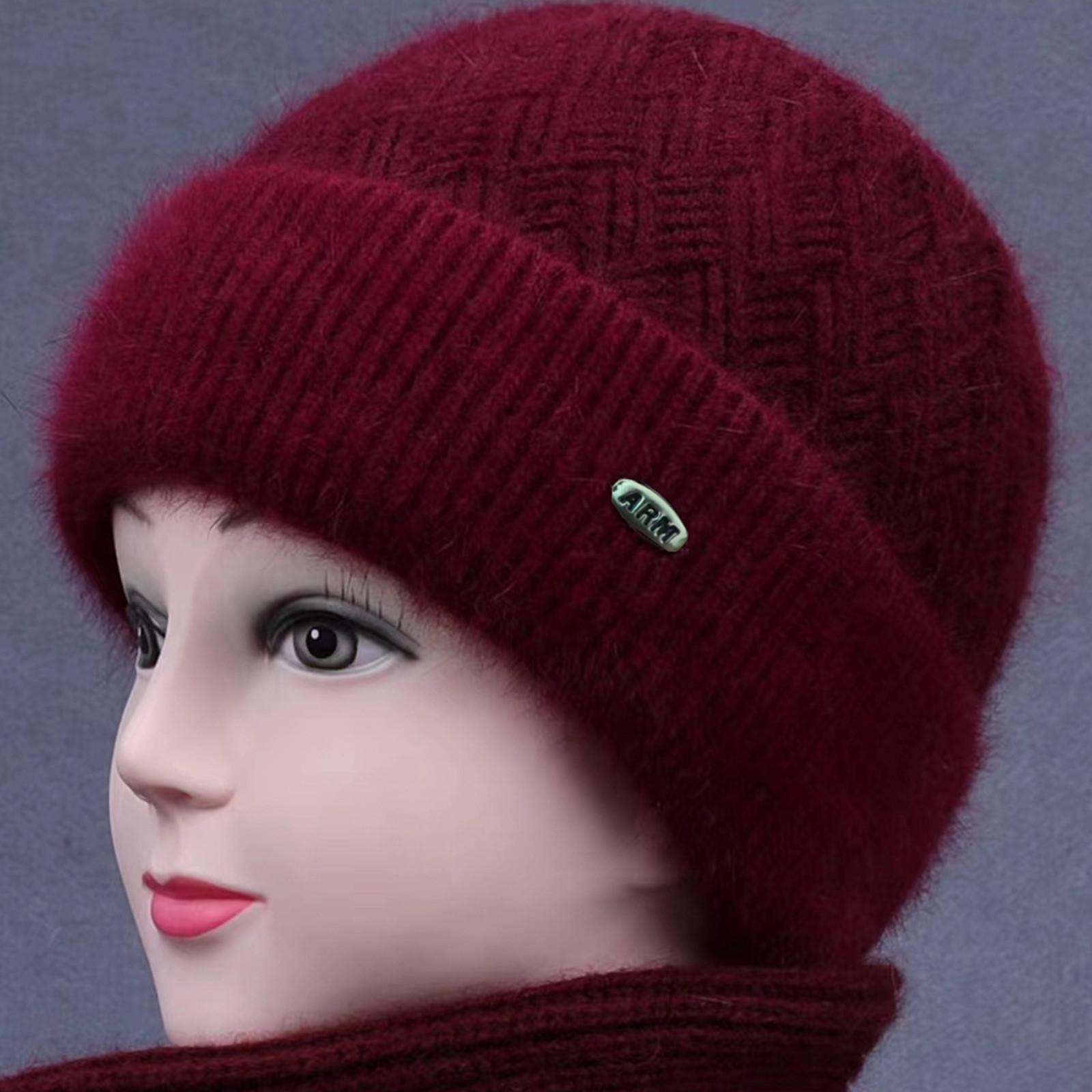 Ухо для людей среднего возраста и пожилых людей, шапка для пожилых людей, зимняя шапка, детская универсальная, плюшевая толстая шапка для мам, теплая вязаная шапка из пряжи One Size винный