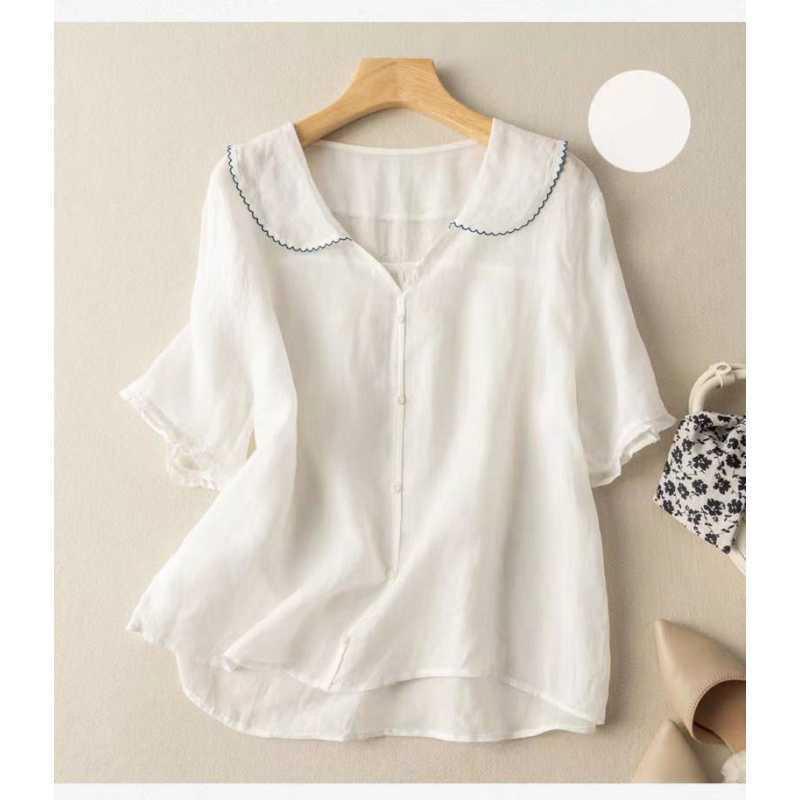 Women s Linen Peter Pan Collar Short-Sleeve Button-Down Blouse M белый
Women s Linen Peter Pan Collar Short-Sleeve Button-Down Blouse M белый